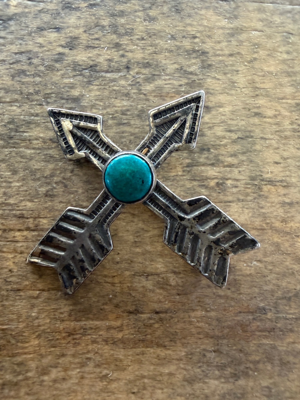 Vintage Native Navajo Fred Harvey Crossed Arrows Sterling Turquoise Pin Brooch